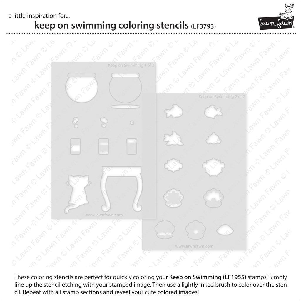 Lawn Fawn Keep On Swimming Coloring Stencils lf3793 set of 2