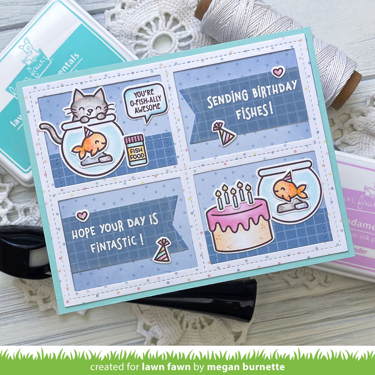 Lawn Fawn Keep on Swimming Add-On Stamps Dies and Coloring Stencils Set Fintastic