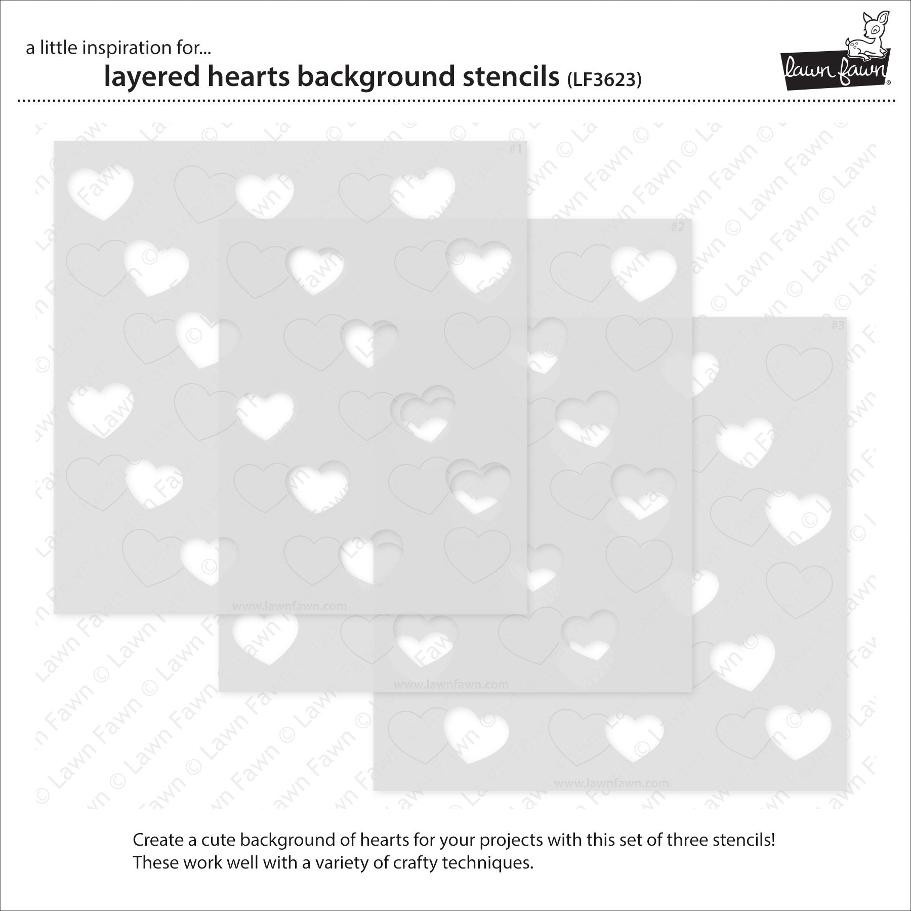 Lawn Fawn Layered Hearts Background Stencils lf3623 outside of packaging