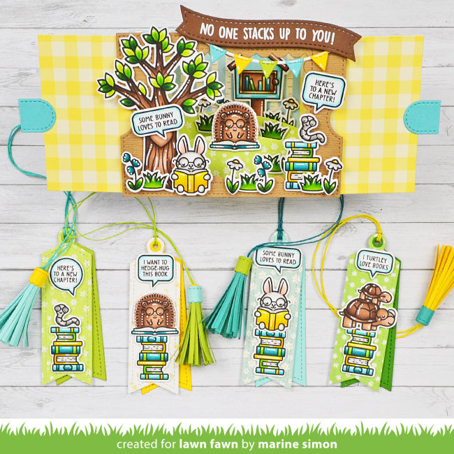 Lawn Fawn Little Woodland Library Friends Stamps Dies and Coloring Stencils Set Bookmarks