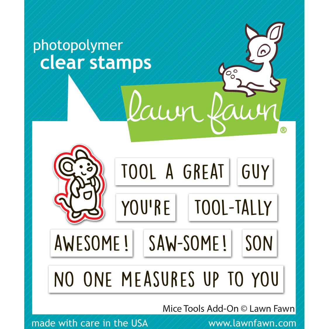 Lawn Fawn Mice Tools Add-On Dies lf4069 showing which stamp will be cut with coordinating die