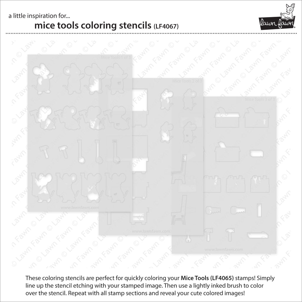 Lawn Fawn Mice Tools Coloring Stencils lf4067 individual stencils