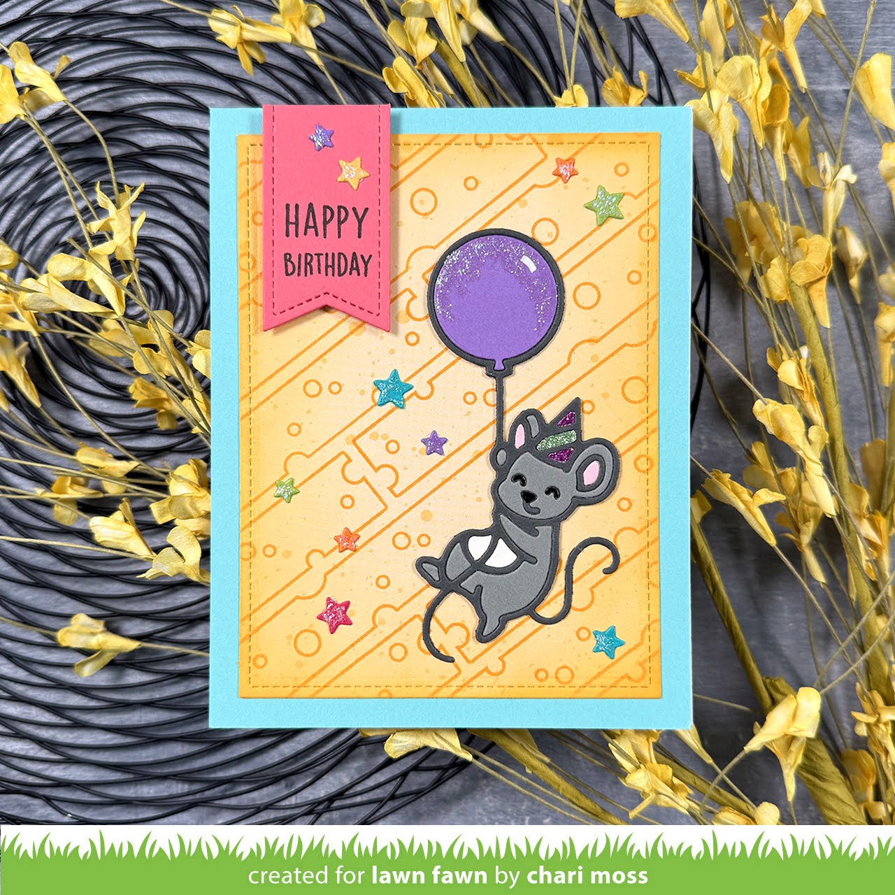 Lawn Fawn Party Mouse Dies lf3732 Happy Birthday cheese background