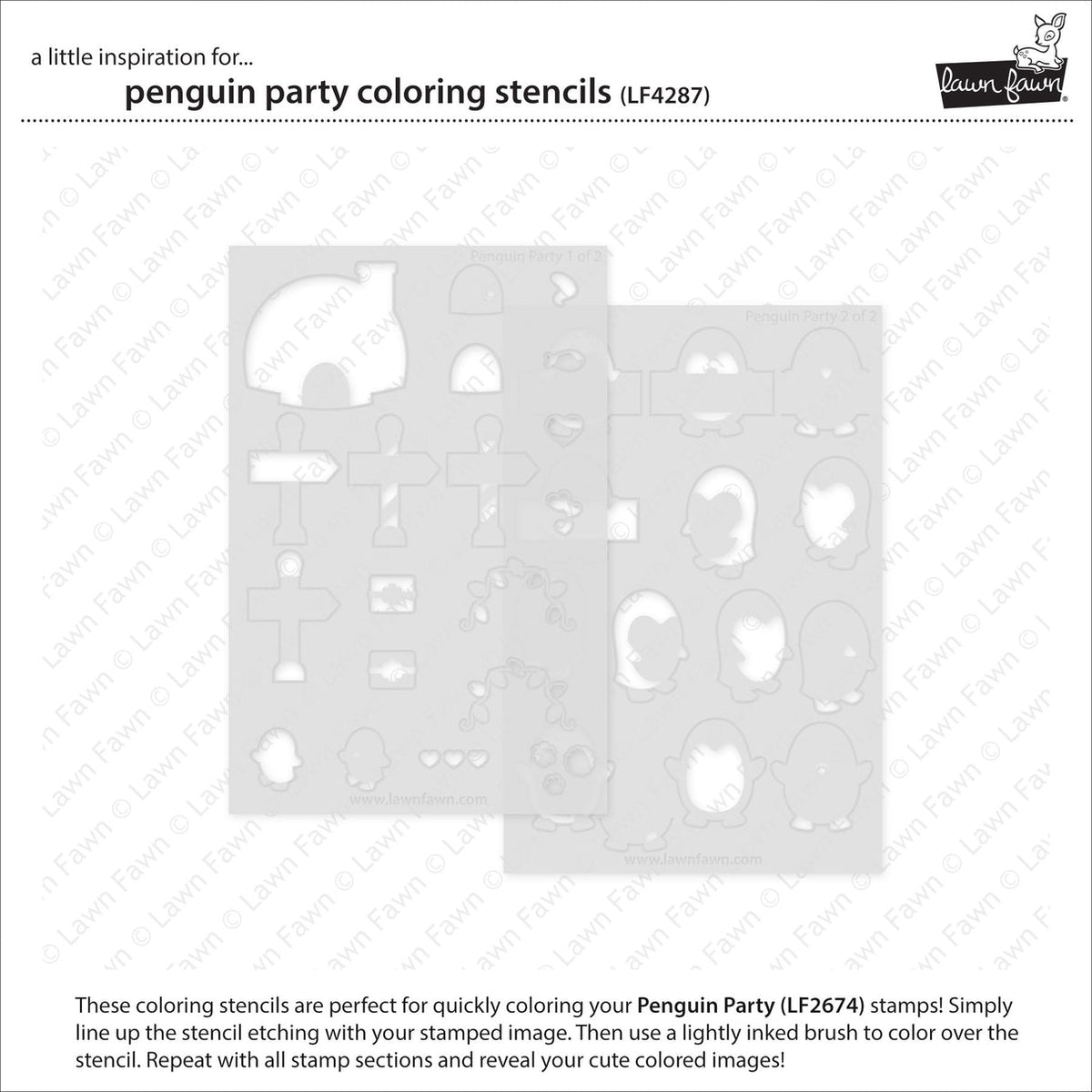 Lawn Fawn Penguin Party Coloring Stencils lf4287 set of 2