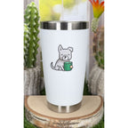 Lawn Fawn Pup of Tea Vinyl Sticker lf4283 shown on travel mug