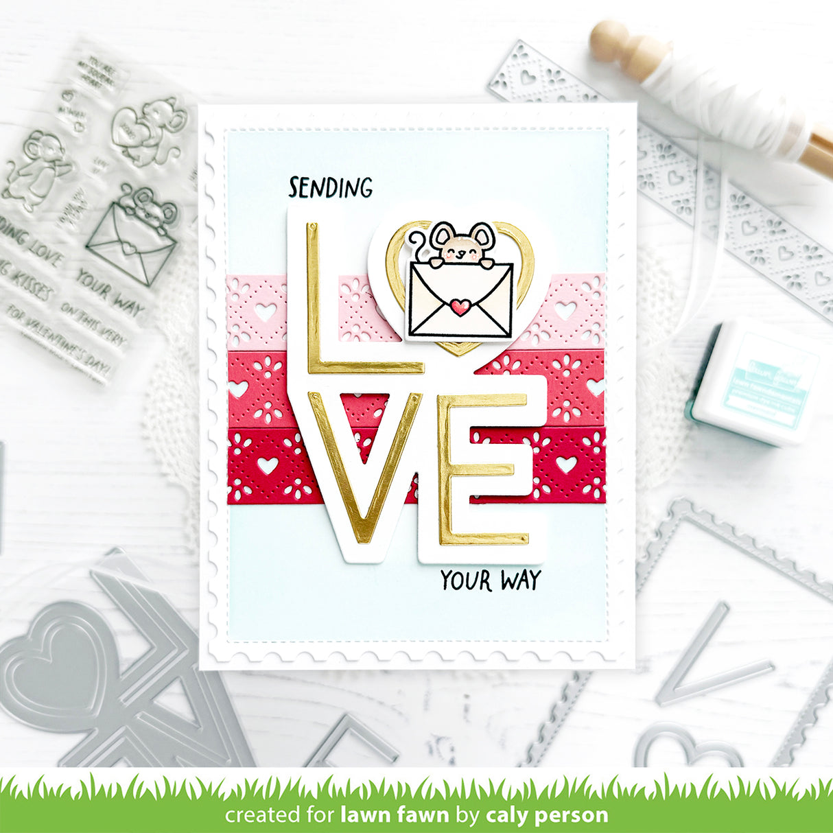 Lawn Fawn Quilted Heart Border Die lf3961 sending love your way