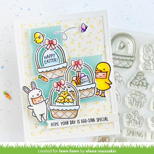 Lawn Fawn Reveal Wheel Spring Basket Add-Ons and Templates Set trio of baskets