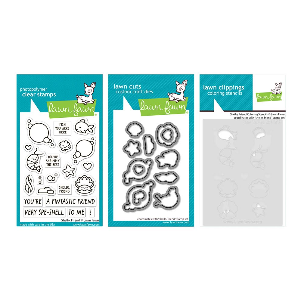 Lawn Fawn Shello, Friend Stamps Dies and Coloring Stencils Set