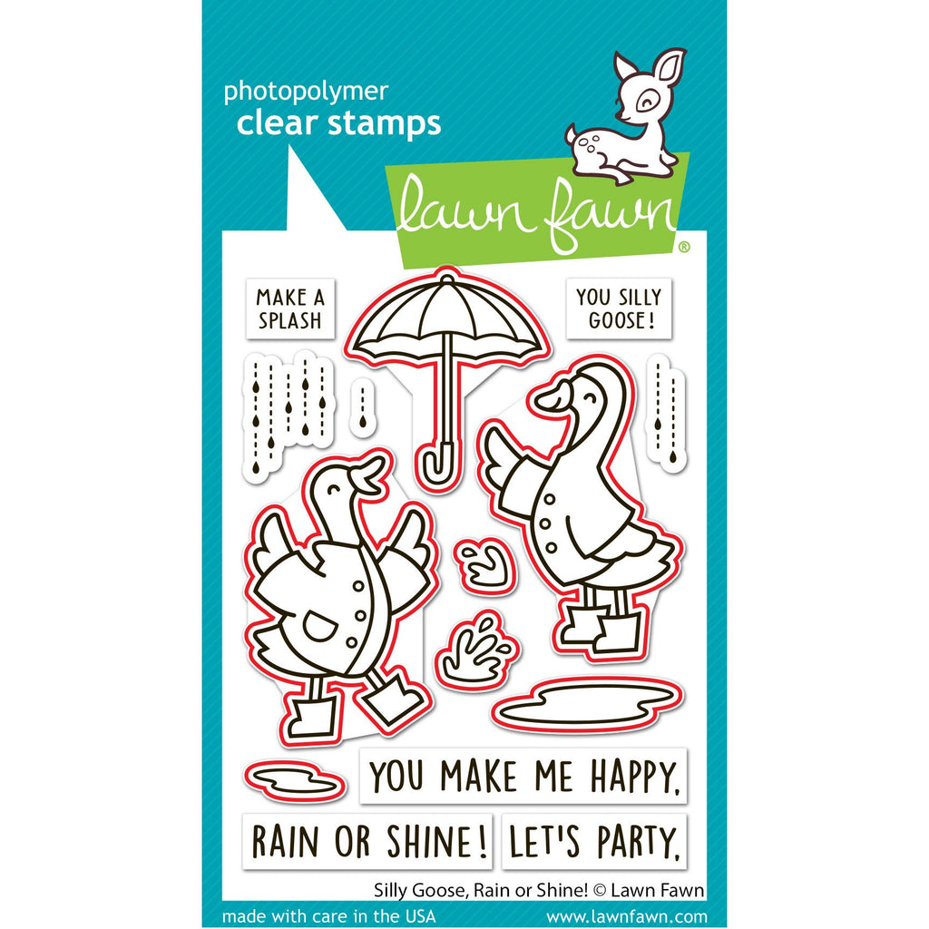 Lawn Fawn Silly Goose, Rain or Shine! Dies lf4073 red lines to indicate which stamps will be cut with coordinating dies