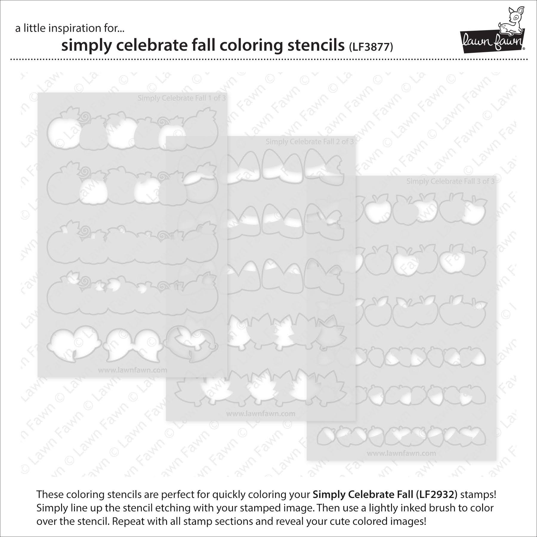 Lawn Fawn Simply Celebrate Fall Coloring Stencils lf3877 laid out