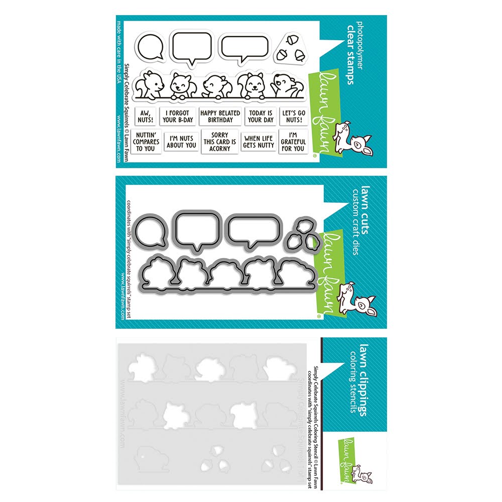 Lawn Fawn Simply Celebrate Squirrels Stamps Dies and Coloring Stencil
