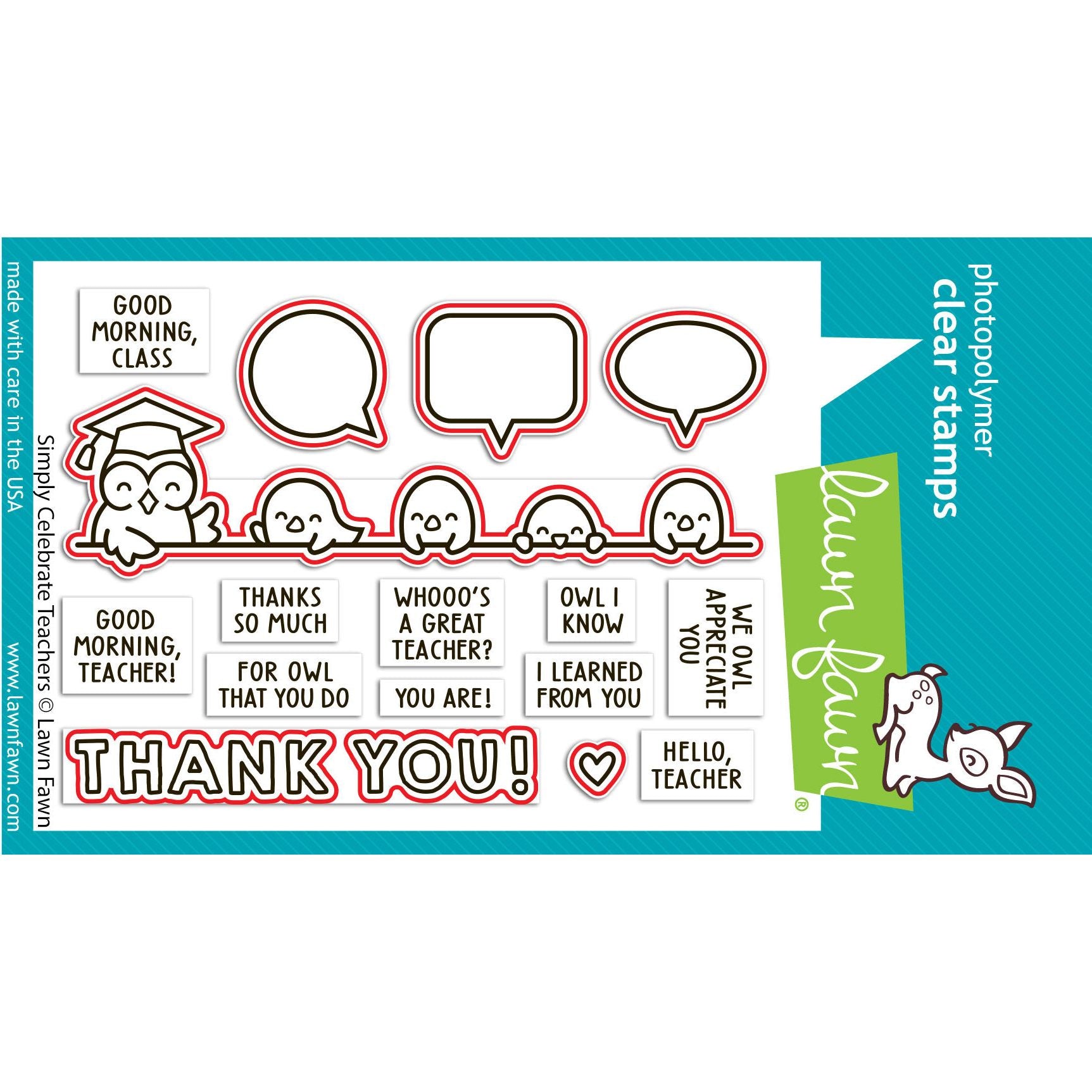 Lawn Fawn Simply Celebrate Teachers Dies lf3741 red outline notes which coordinating dies are included