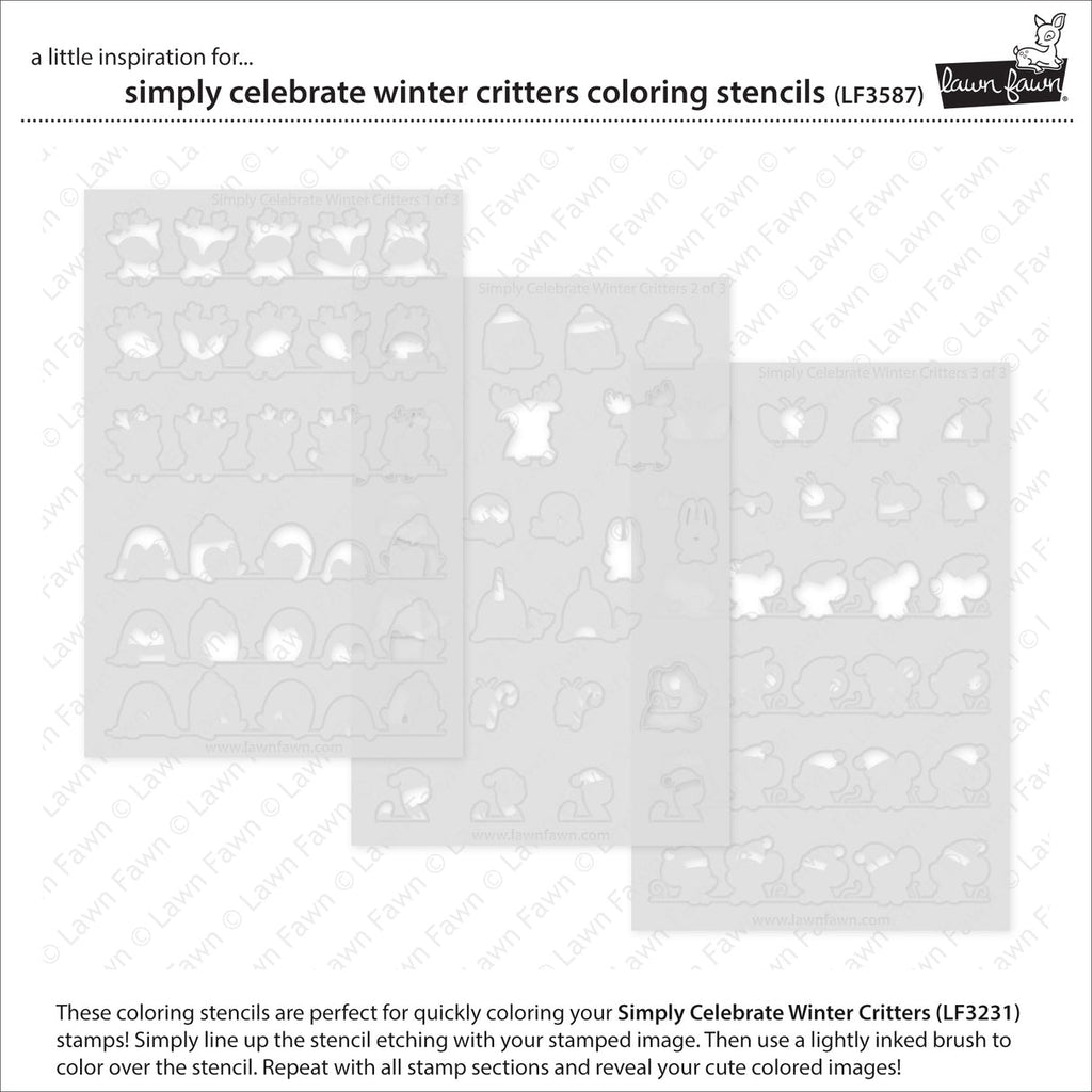 Lawn Fawn Simply Celebrate Winter Critters Coloring Stencils lf3587 Individual Stencils