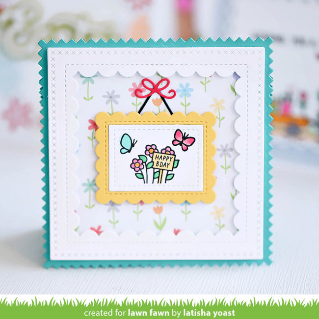 Lawn Fawn Spring Basket Add-On: Birthday Stamps and Dies Set framed scene