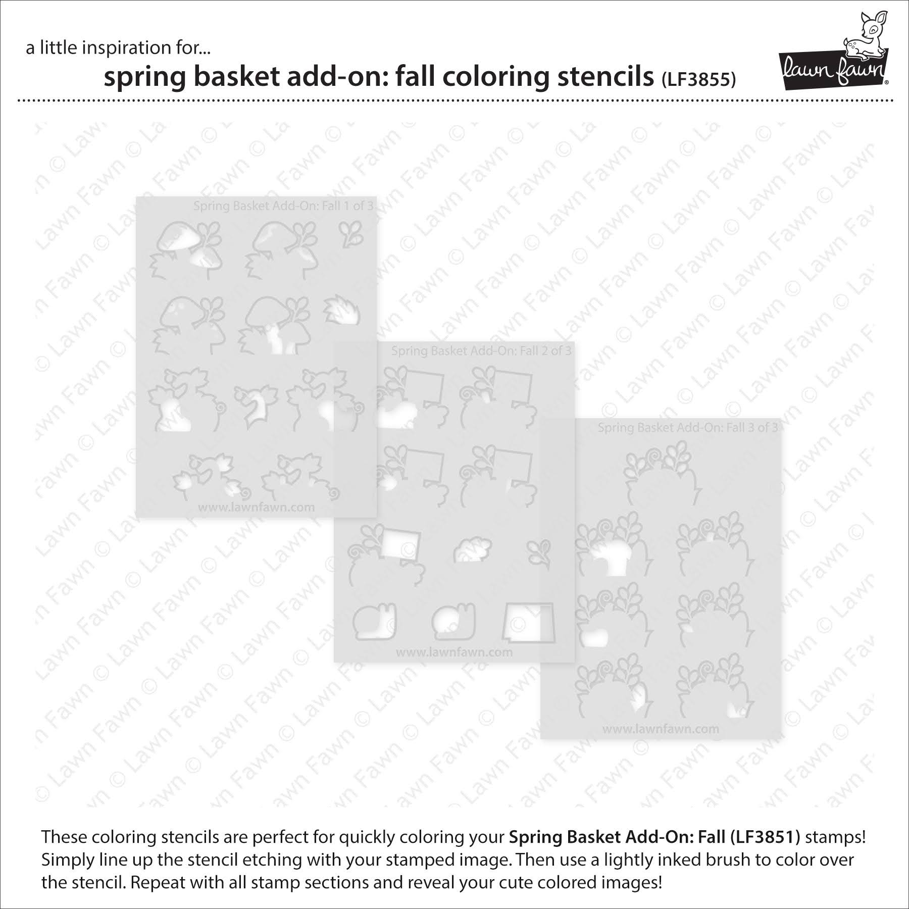 Lawn Fawn Spring Basket Add-On: Fall Coloring Stencils lf3855 laid out