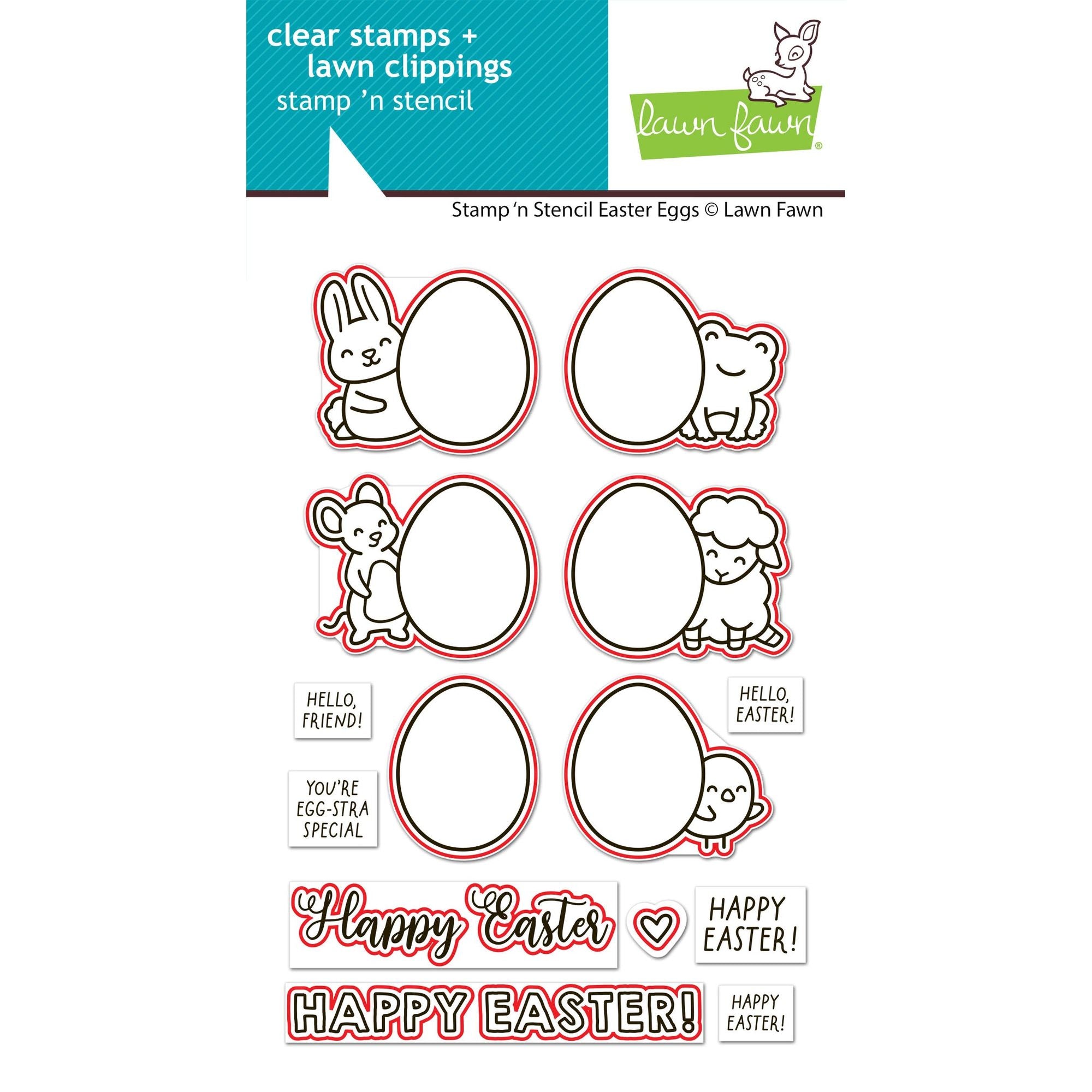 Lawn Fawn Stamp 'n Stencil Easter Eggs Dies lf4029 red outlines noting die cuts