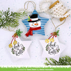 Christmas-themed decorations with snowman and 'deck the halls' text on a white background.