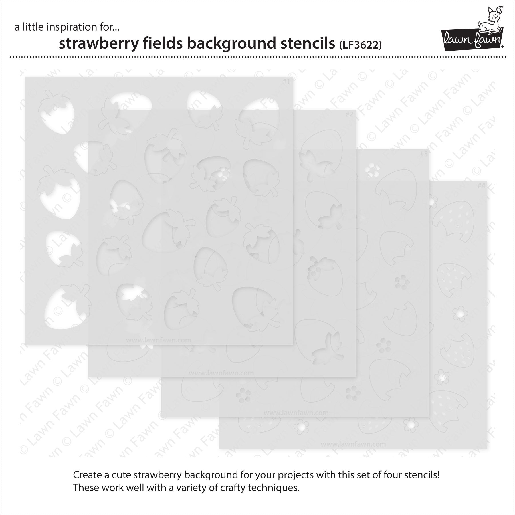Lawn Fawn Strawberry Fields Background Stencils lf3622 outside of packaging