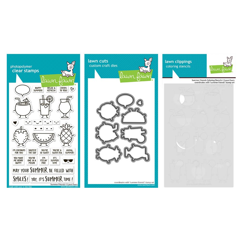 Lawn Fawn Summer Friends Stamps Dies and Coloring Stencils Set
