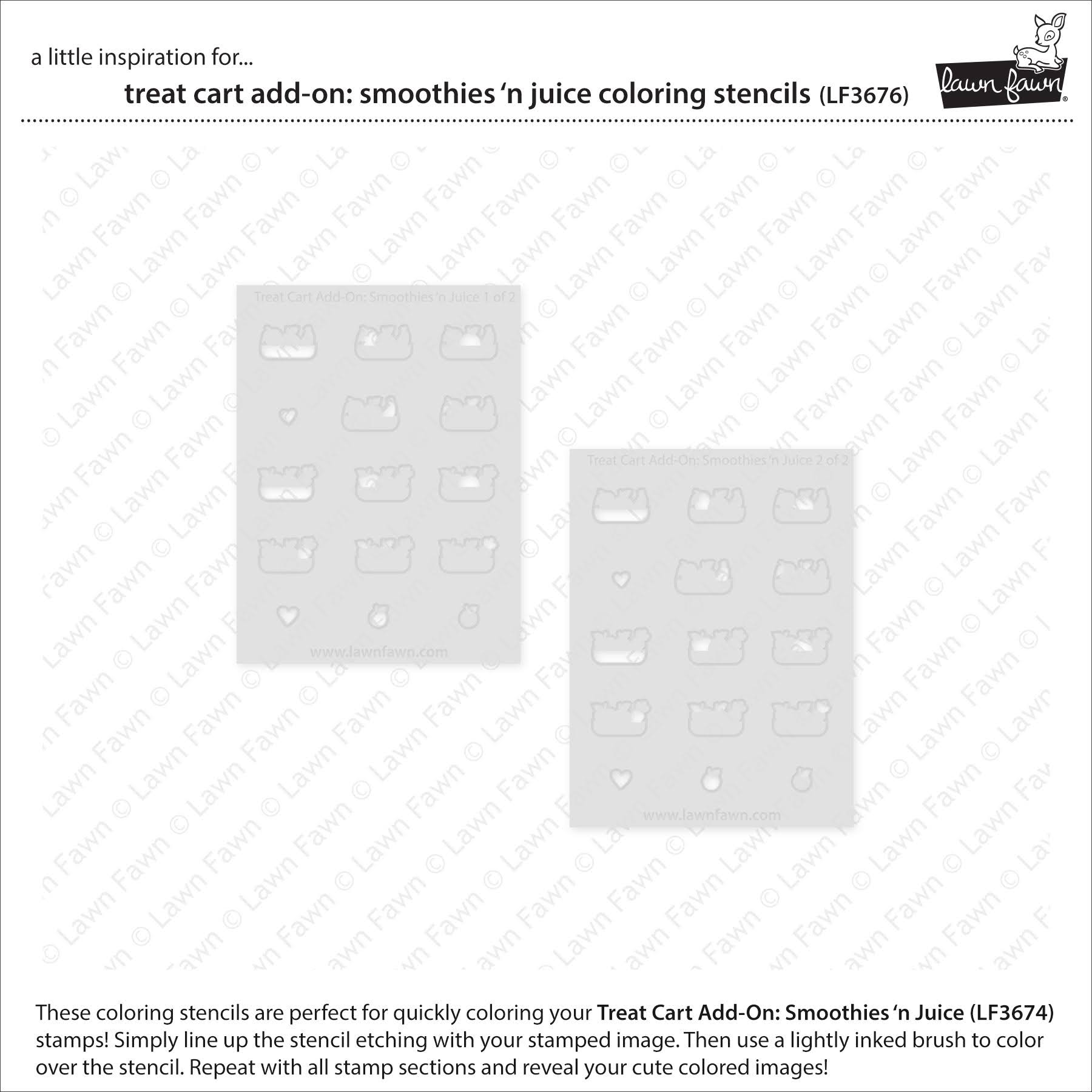 Lawn Fawn Treat Cart Add-On: Smoothies 'n Juice Coloring Stencils lf3676 individuals shown