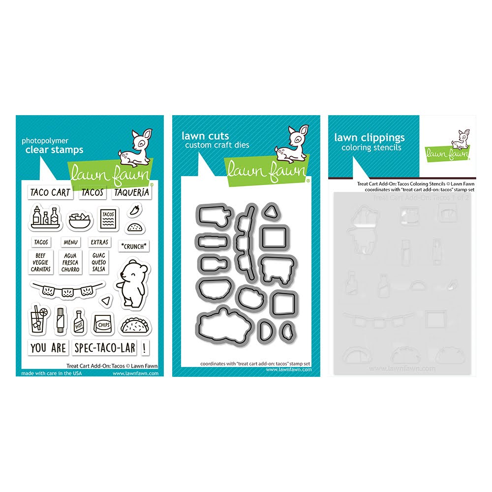 Lawn Fawn Treat Cart Add-On: Tacos Stamps Dies and Coloring Stencils Set