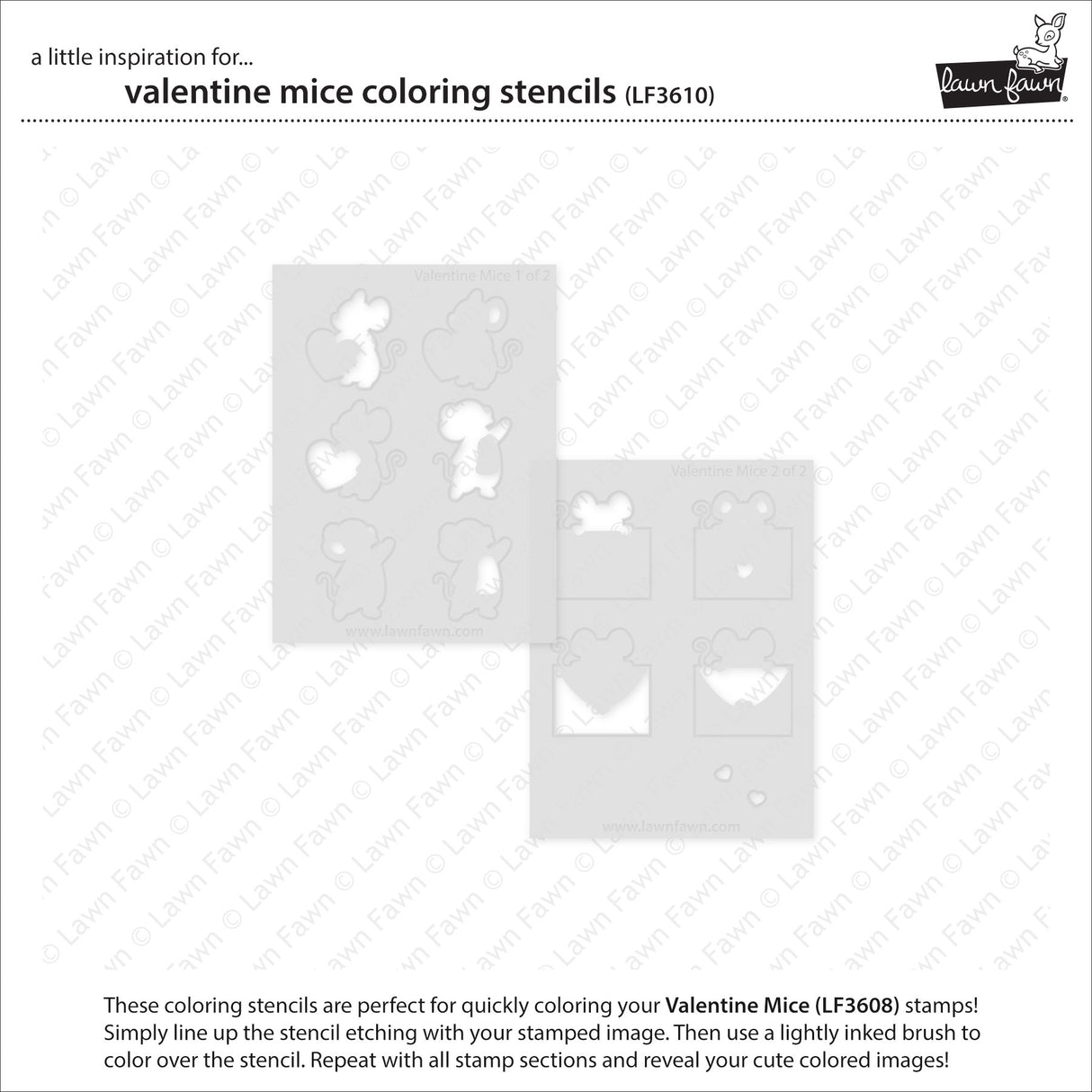 Lawn Fawn Valentine Mice Coloring Stencils lf3610 set of 2