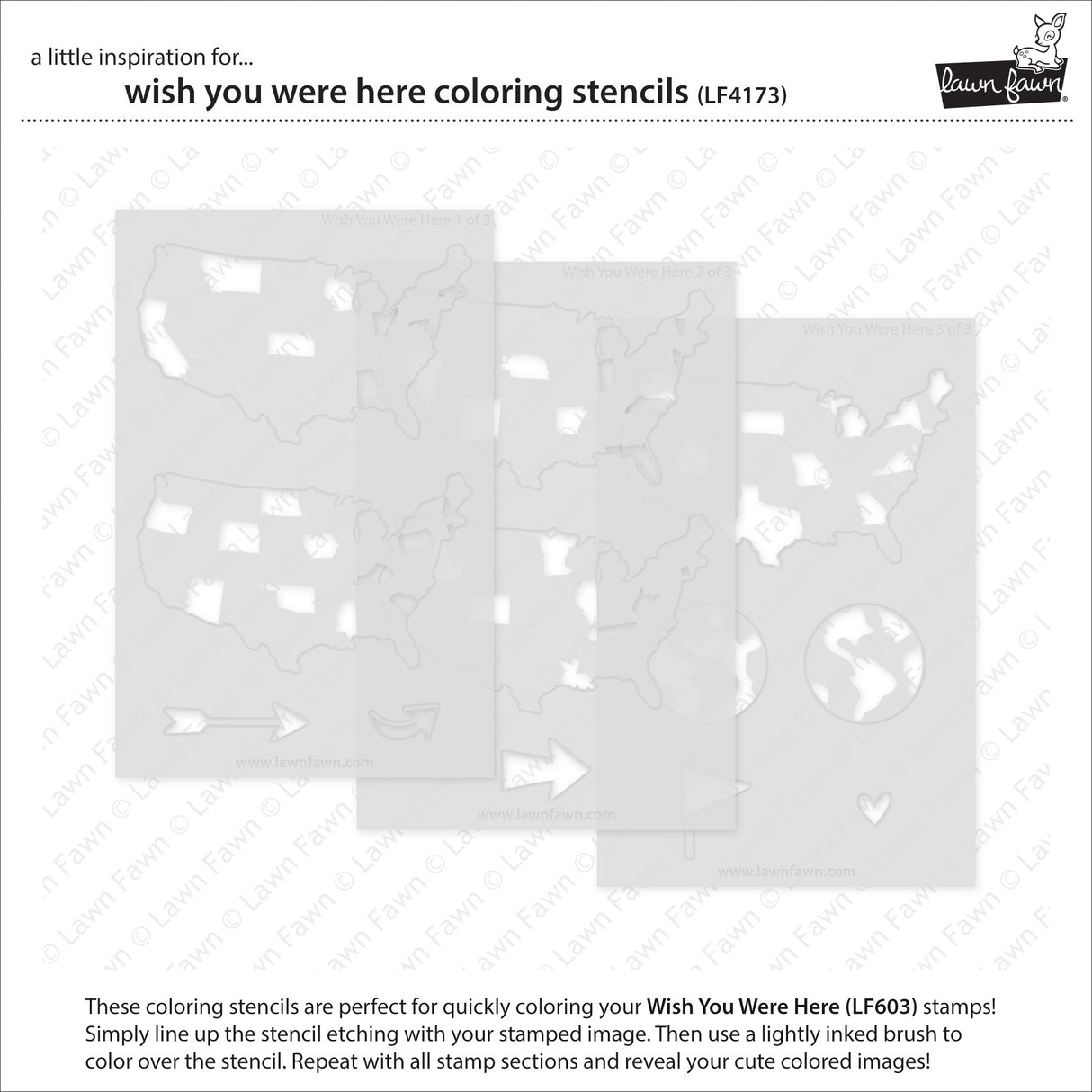 Lawn Fawn Wish You Were Here Coloring Stencils lf4173 all 3 stencils