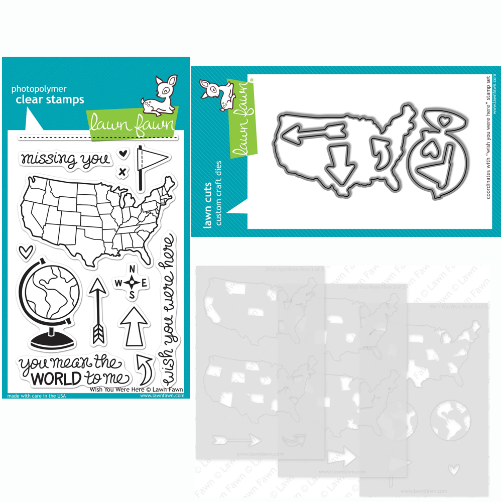 Lawn Fawn Wish You Were Here Stamps Dies and Coloring Stencils