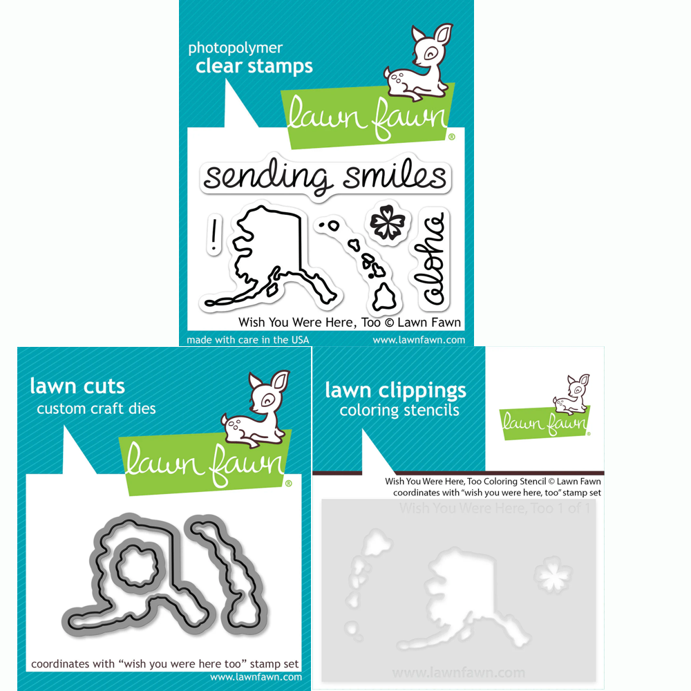 Lawn Fawn Wish You Were Here, Too Stamps Dies and Coloring Stencil