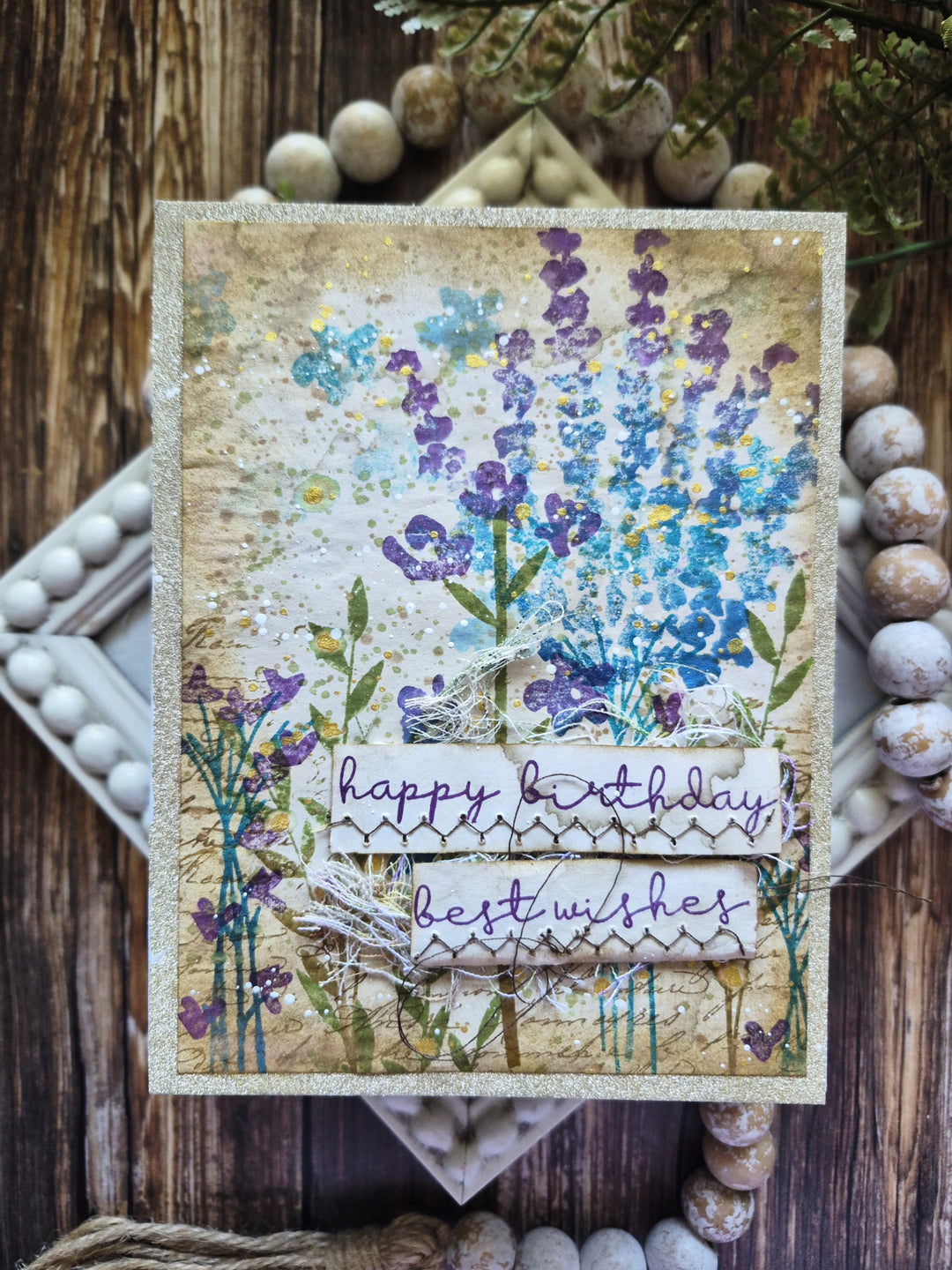 Layered Silhouette Stamped Handmade Floral Card with Sentiment 'Happy Birthday Best Wishes'