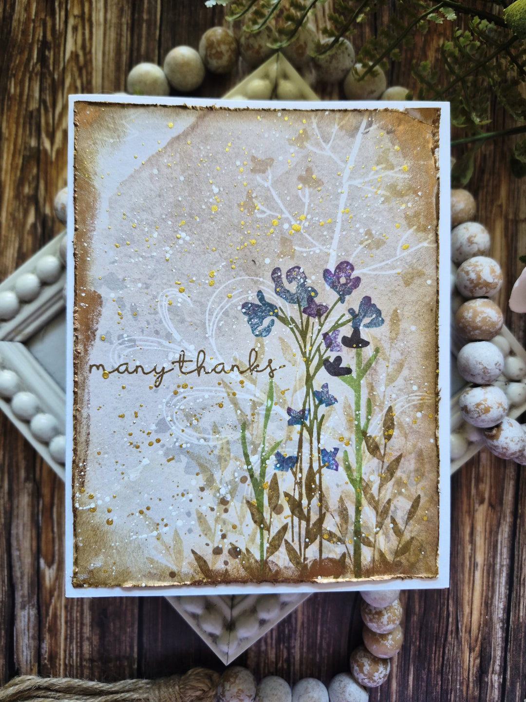 Layered Silhouette Stamped Handmade Floral Card with Sentiment 'Many Thanks'