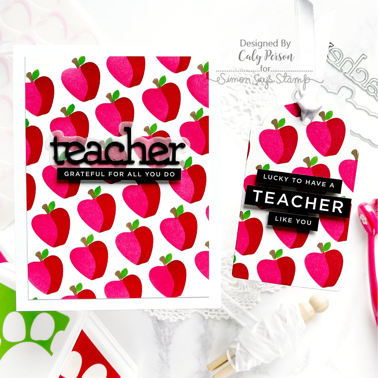 Simon Says Stamp Stencils Layering Apples ssst221694 Just A Note Teacher Card | color-code:ALT01