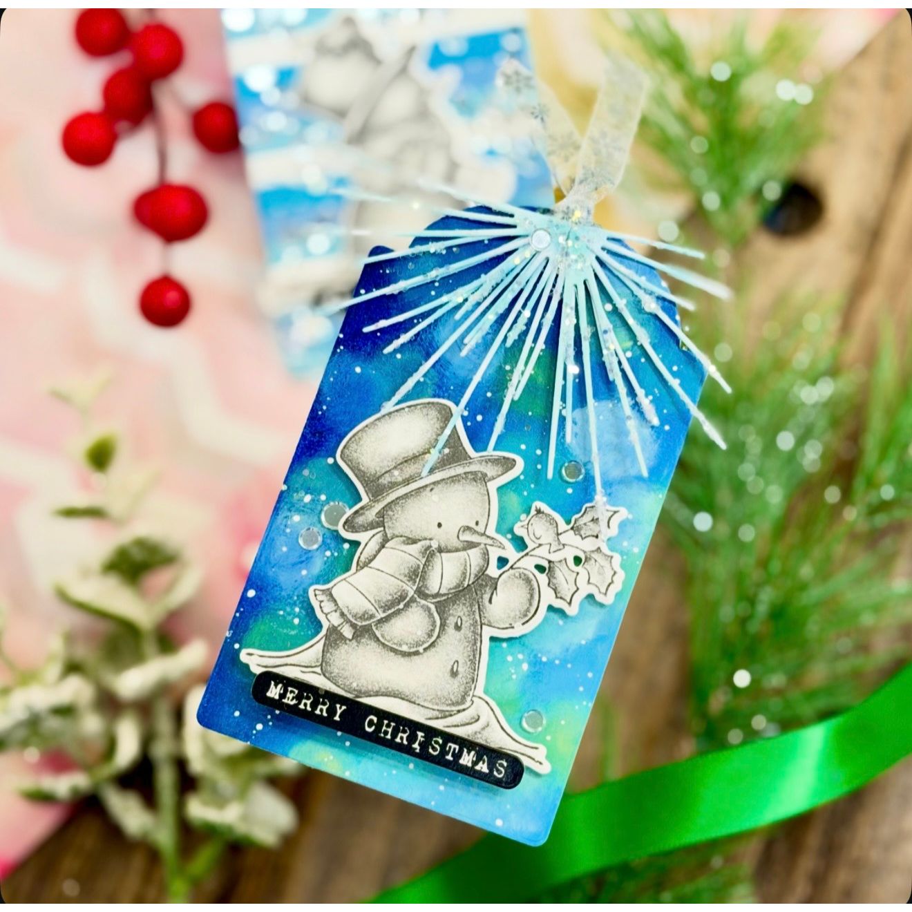 Simon Says Stamp Layering Pine Sprigs Wafer Die s1040 And Everything Nice Christmas Tag