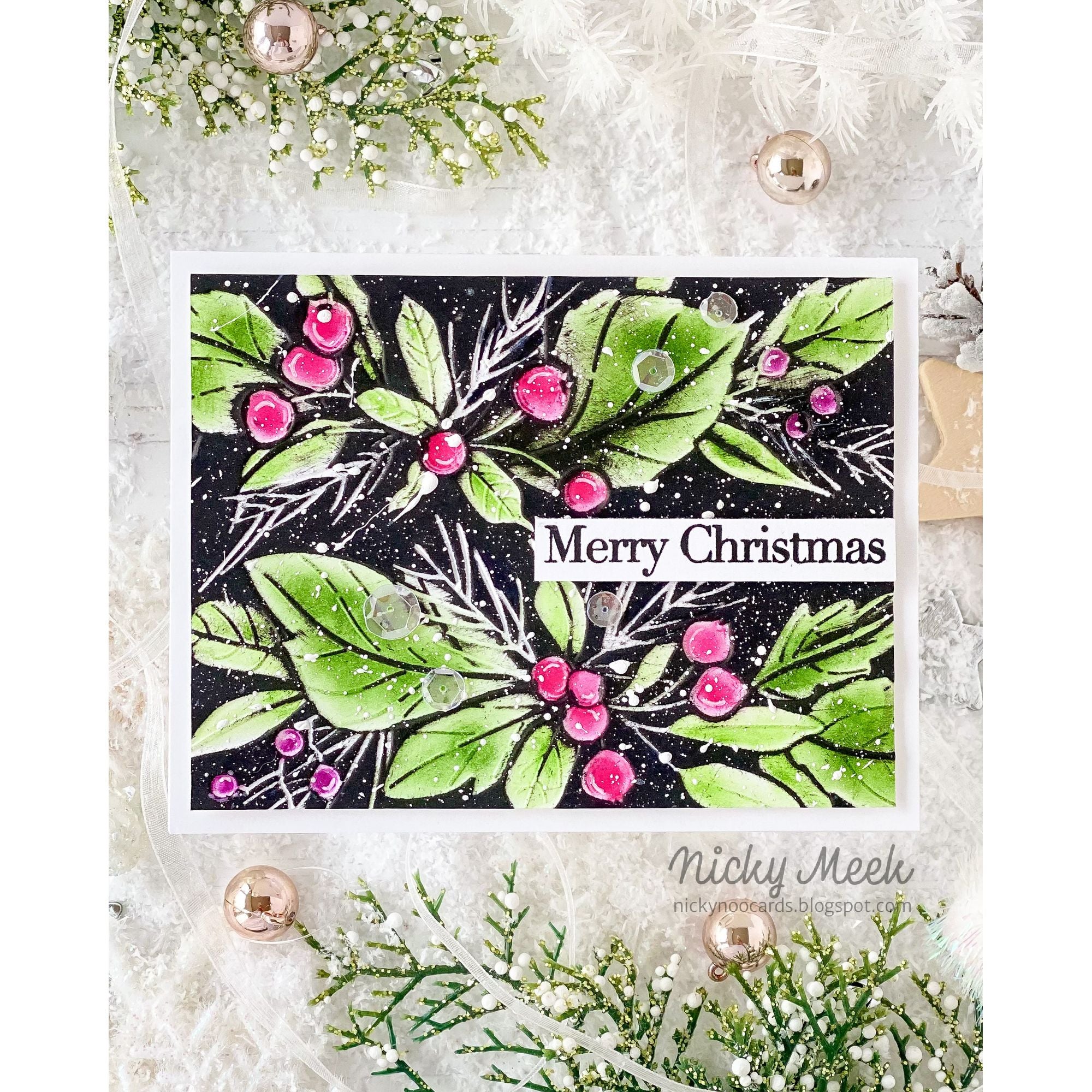 Simon Says Stamp Embossing Folder Leafy Double Garland sf534 And Everything Nice Holiday Card