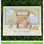 Lemonade stand card with two mice and a birthday message on a grass background