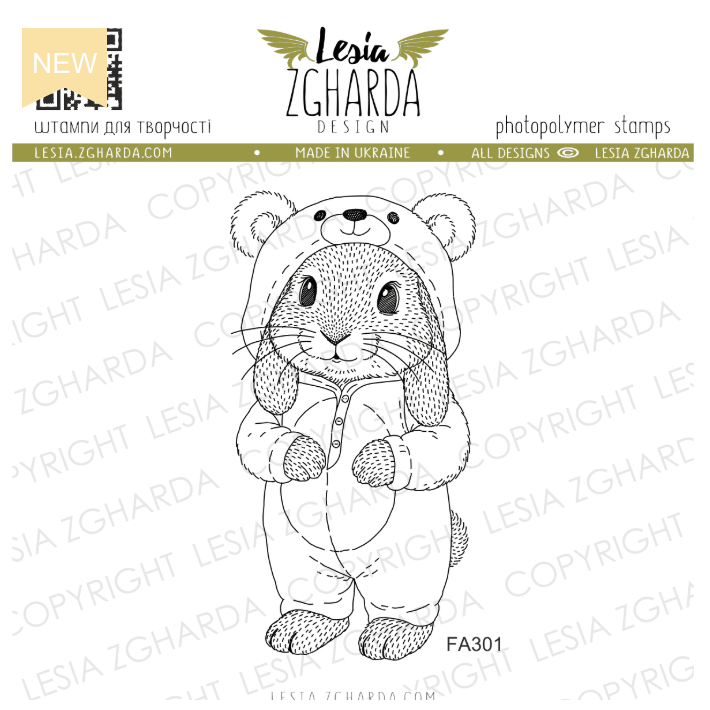 Lesia Zgharda Bunny in Bear Pajamas Clear Stamp Set fa301