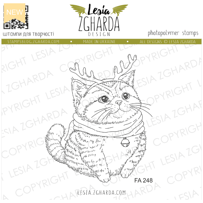 Lesia Zgharda Christmas Reindeer Cat Clear Stamp Set fa248