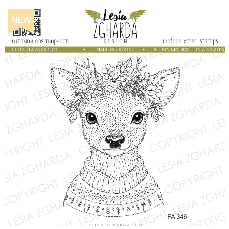 Lesia Zgharda Cozy Deer Winter Wreath Clear Stamp Set fa346
