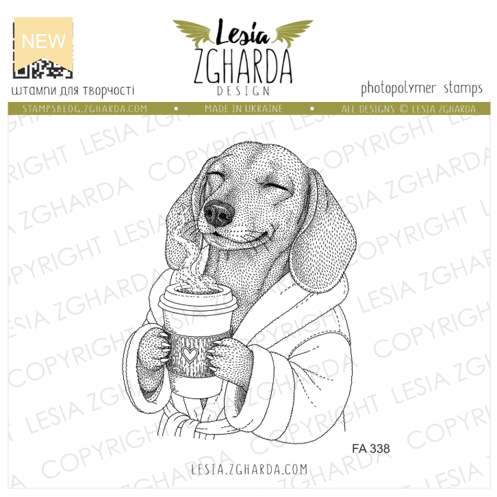 Lesia Zgharda Dachshund with Morning Coffee Clear Stamp Set fa338