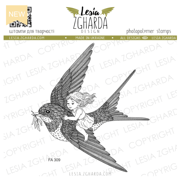 Lesia Zgharda Elf Girl on Swallow Clear Stamp Set fa309