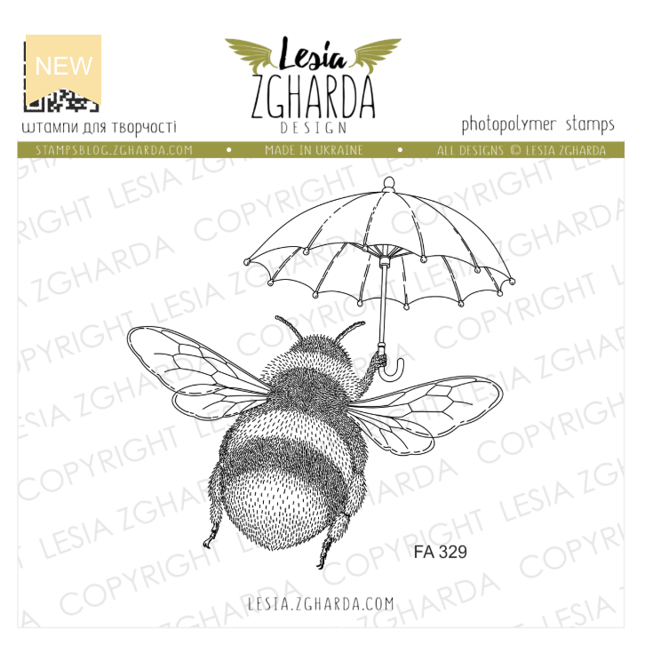 Lesia Zgharda Flying Bumblebee with Umbrella Clear Stamp Set fa329