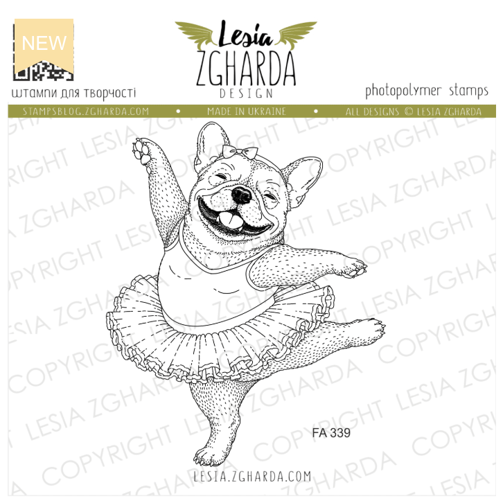 Lesia Zgharda French Bulldog Ballerina Clear Stamp Set fa339