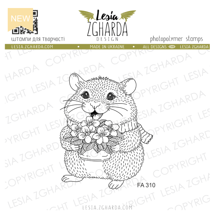 Lesia Zgharda Hamster with Violets Clear Stamp Set fa310