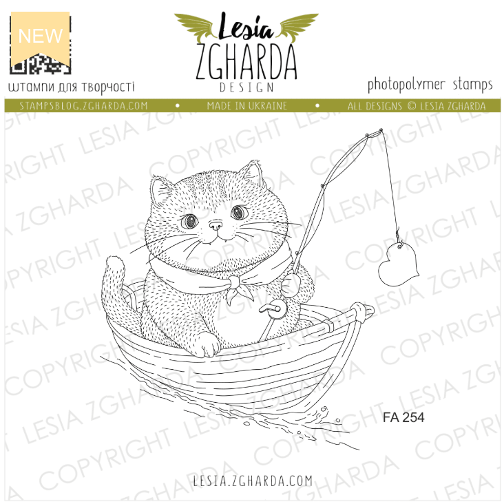 Lesia Zgharda Heart Fishing Cat Clear Stamp Set fa254