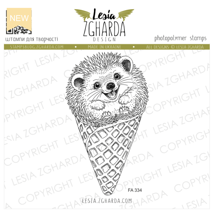 Lesia Zgharda Hedgehog Ice Cream Cone Clear Stamp Set fa334