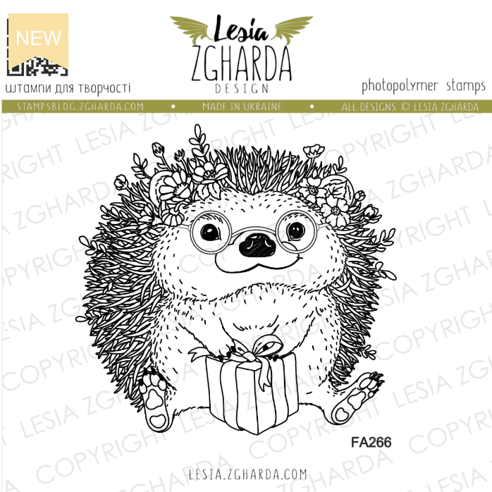 Lesia Zgharda Hedgehog with Present Clear Stamp Set fa266