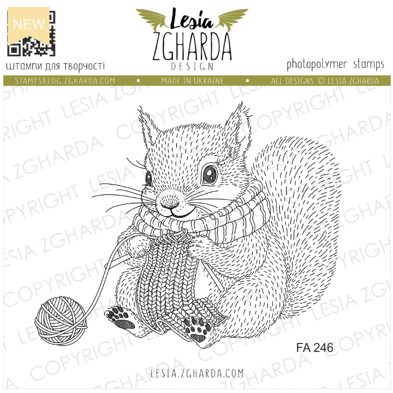 Lesia Zgharda Knitting Squirrel Clear Stamp Set fa246