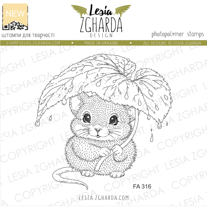 Lesia Zgharda Mouse Under Leaf Clear Stamp Set fa316