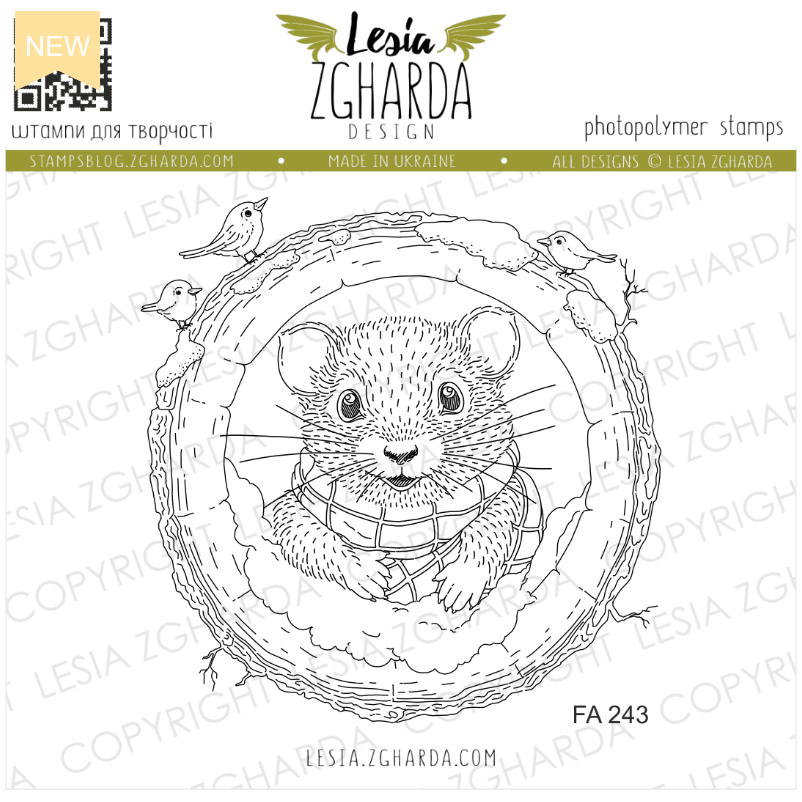 Lesia Zgharda Mouse in the Hollowed Tree Clear Stamp Set fa243