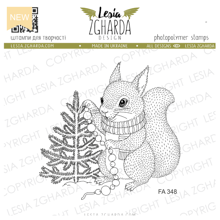 Lesia Zgharda Squirrel Decorating Christmas Tree Clear Stamp Set fa348